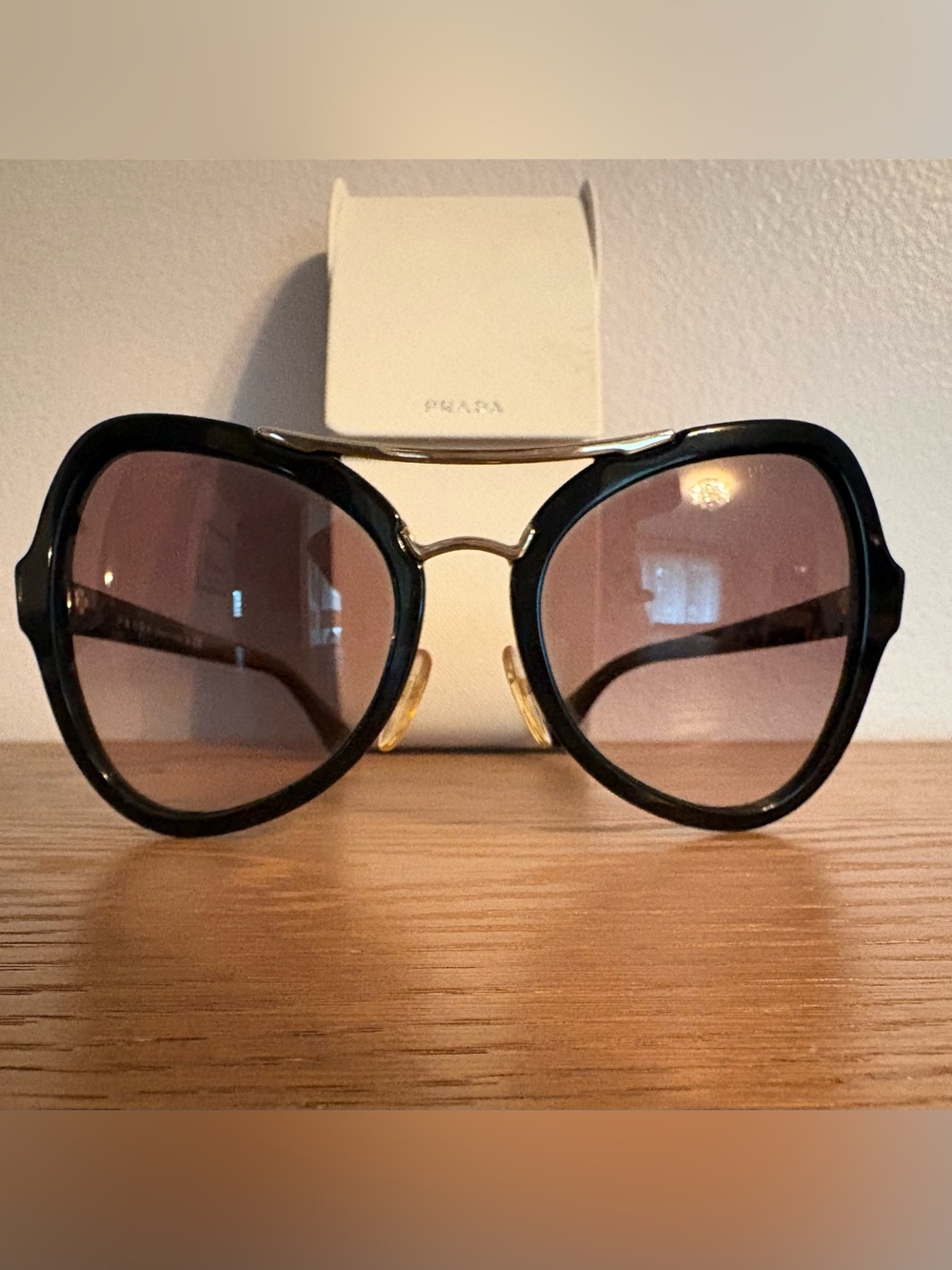 Prada Women's Black & Gold Aviator Sunglasses